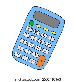 Blue electronic calculator, back to school concept, doodle style vector