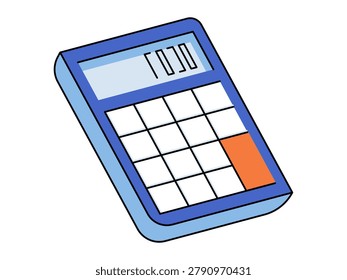 Blue electronic calculator with digital display vector illustration. Accounting services, financial planning, tax calculation, business management, education tools, math analysis. Portable computing