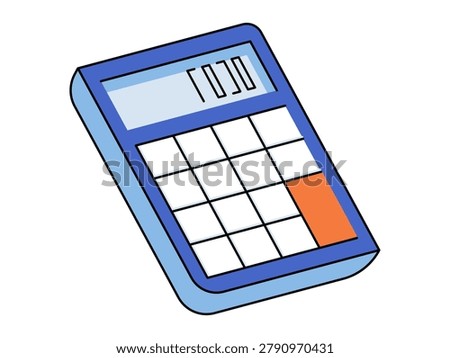 Blue electronic calculator with digital display vector illustration. Accounting services, financial planning, tax calculation, business management, education tools, math analysis. Portable computing