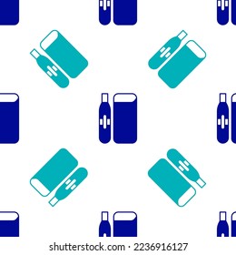 Blue Electronic cigarette icon isolated seamless pattern on white background. Vape smoking tool. Vaporizer Device.  Vector