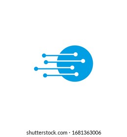 Blue electronic circuit logo and icon template. Vector stock illustration