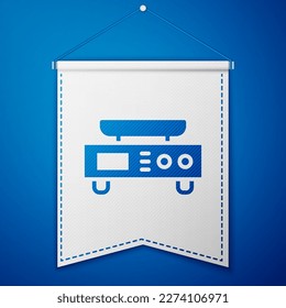 Blue Electronic scales icon isolated on blue background. Weight measure equipment. White pennant template. Vector