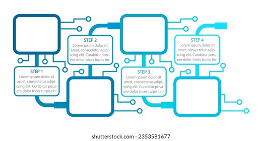 Blue electronics infographic chart design template. Technology data. Abstract vector infochart with blank copy spaces. Instructional graphics with 4 step sequence. Visual data presentation