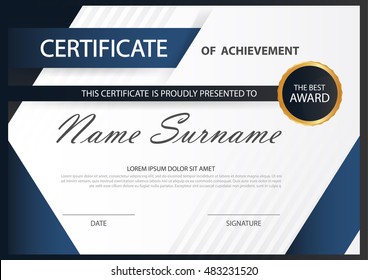 Blue Elegance horizontal certificate with Vector illustration ,white frame certificate template with clean and modern pattern presentation