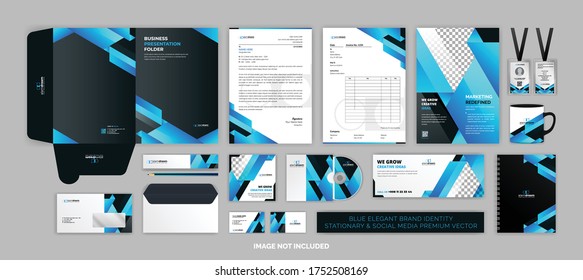 BLUE elegant BRAND identity stationary & SOCIAL MEDIA Premium Vector set