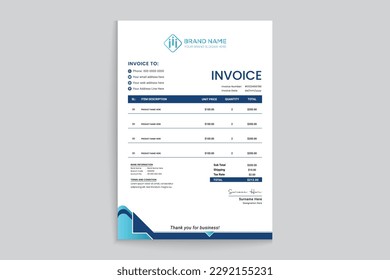 Blue elegant corporate invoice design