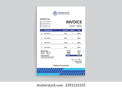 Diseño elegante de factura corporativa azul