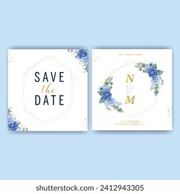 Blue Elegant Floral Wedding Card. Illustrator and designer. Wedding Invites, save the date, Birthday Invites, Video Invites, E-Cards.