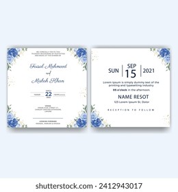 Blue Elegant Floral Wedding Invitation. Illustrator and designer. Wedding Invites, save the date, Birthday Invites, Video Invites, E-Cards.