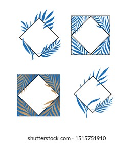blue elegant frame with leaves