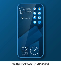 pantalla de inicio azul elegante interfaz de usuario de smartphone realista, ilustración de diseño vectorial