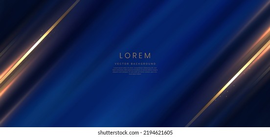 Blue elegant luxury background with golden lines diagonal lighting effect and sparkling with copy space for text. Template premium award design. Vector illustration