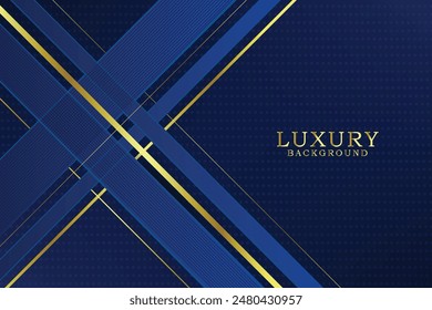 Blue elegant luxury background with golden lines diagonal lighting effect and sparkling with copy space for text. Template premium award design