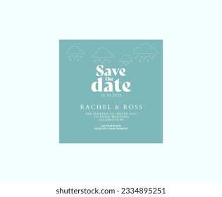 Blue Elegant Save the Date Template with clouds and hearts- Simple and Charming Design for Your Special Day