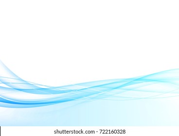 Blue elegant smoke border swoosh graphic gradient lines layout. Modern futuristic smooth luquid bright beautiful motion waves over white background template. Vector illustration