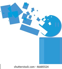 A blue element being broken apart with cubes.