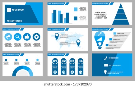 Elementos azules para infografías sobre un fondo blanco. Plantillas de presentación. Uso en presentación, volante, informe corporativo, marketing, publicidad, informe anual