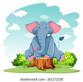 Blue elephant above the trunk on a white background 