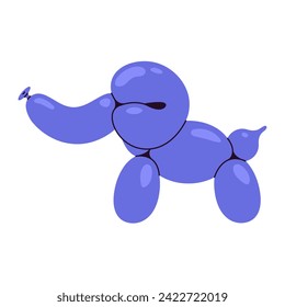 Escultura de globo de elefante azul. Ilustración plana vectorial aislada en un fondo blanco. Concepto de retorsión de globos