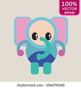 Blue elephant cartoon character. animal vector illustration.