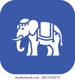 Blue elephant, decorated, saddle, Indian culture, Asian animal, white background.