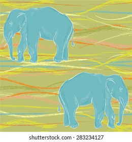 Blue elephant on summer seamless