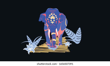 Blue elephant with patterns on the body