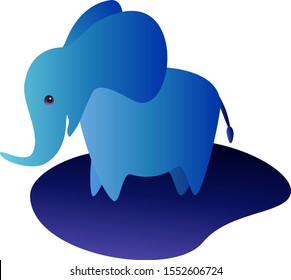 Blue elephant stands in the water and smiles.