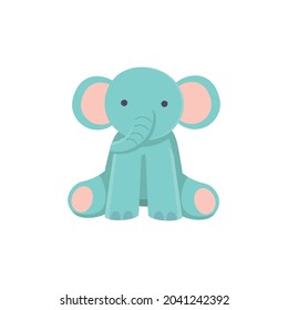 Blue elephant toy on white background. Cartoon illustration, vector.