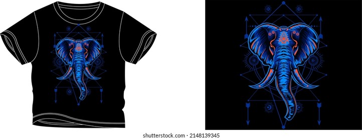 el color de fondo del diseño de la camiseta de elefante azul es negro y el color de la camiseta es un color hermoso negro y hermoso diseño