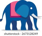 Blue elephant with tusks simple flat vector character illustration for logo or icon or avatar