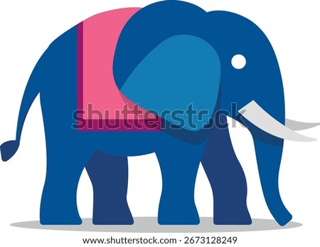Blue elephant with tusks simple flat vector character illustration for logo or icon or avatar