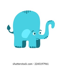 Blue elephant vector illustration in cartoon flat style isolated on white background.
