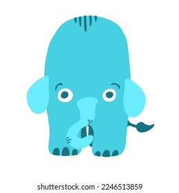 Blue elephant vector illustration in cartoon flat style isolated on white background.
