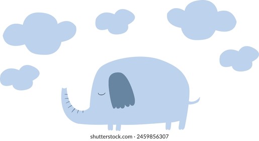 Blue Elephant vector illustration with clouds isolated