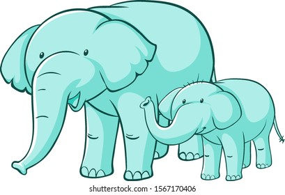 Blue elephants on white background illustration