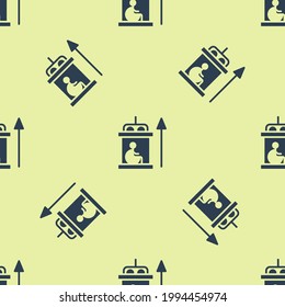 Blue Elevator for disabled icon isolated seamless pattern on yellow background.  Vector