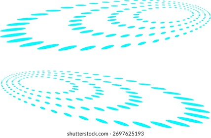 Padrões de pontos elípticos azuis formando ondas giratórias dinâmicas em um fundo branco limpo, criando um efeito de movimento abstrato moderno ideal para temas de design tecnológico, digital e gráfico.
