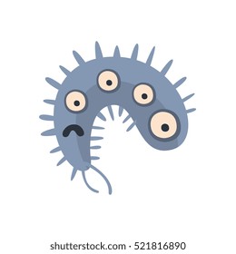 Blue Elongated Aggressive Malignant Bacteria Monster With Sharp Teeth And Four Eyes Cartoon Vector Illustration