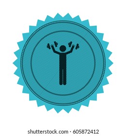 blue emblem person lifting weights gym, vector illustration image