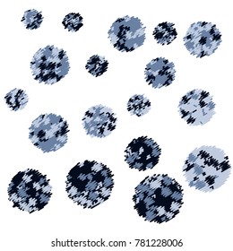 Blue Embroidered Bubbles of Different Size with Smaller Bubbles Inside on White Background