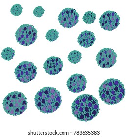 Blue Embroidered Bubbles with Violet and Dark Blue Bubbles Inside on White Background