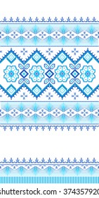 Blue embroidered good like old handmade cross-stitch ethnic Ukraine pattern. Ukrainian towel with ornament, rushnyk called, in vector