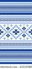 Bordado azul Ilustração detalhada do vetor para o projeto de impressão de têxteis. Vetor de padrão contínuo. Flor Azul e Branca, Floco de Neve Tribal, inverno, Natal, Tapete, Tapete, Chapéu de Gorro, cachecol, tecelagens.