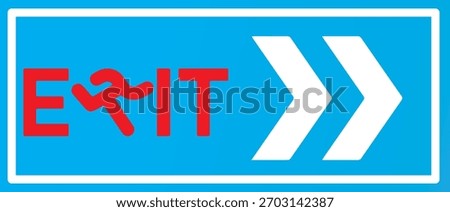 Blue emergency exit sign with running person and right arrows