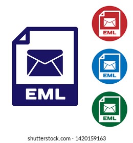 Blue EML file document icon. Download eml button icon isolated on white background. EML file symbol. Set color icon in circle buttons. Vector Illustration