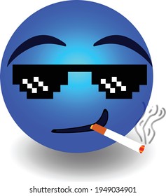 Blue emoji with goggles and having smoke