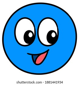 blue emoticon ball is laughing, doodle icon image. cartoon caharacter cute doodle draw