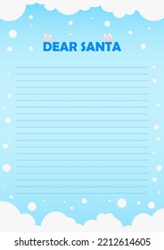 Blue empty background with the inscription dear santa and bunny ears for a letter to santa claus