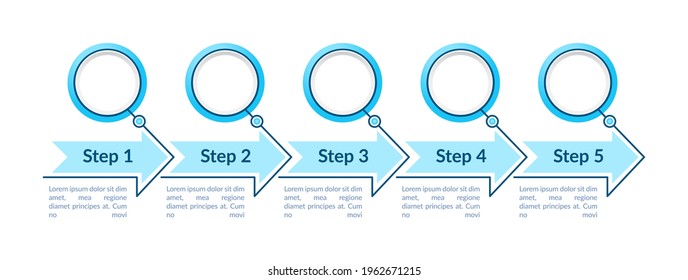Blue empty circles steps vector infographic template. Blank presentation design elements with text space. Data visualization with 5 steps. Process timeline chart. Workflow layout with copyspace
